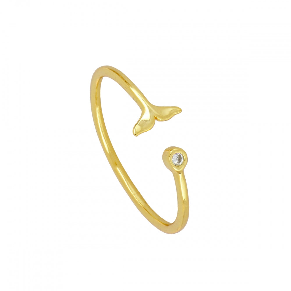 anillo abierto y ajustable cola de ballena para verano. de plata rodiada con baño de oro 18 kilates.