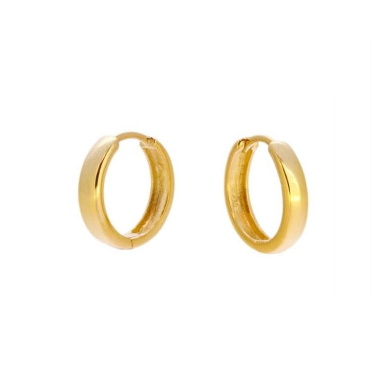 Aro básico liso de 12 mm diámetro para piercing confeccionado en plata de ley con baño de oro 18 kilates. gold plated sterling silver basic hoop earring