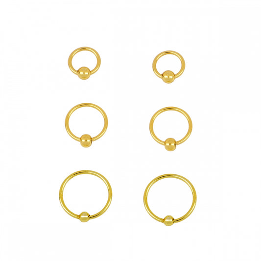 pendiente de aro flexible para piercing. Es hipoalergénico de plata con baño de oro 18 kilates. Perfecto para cartílago, tragus y helix