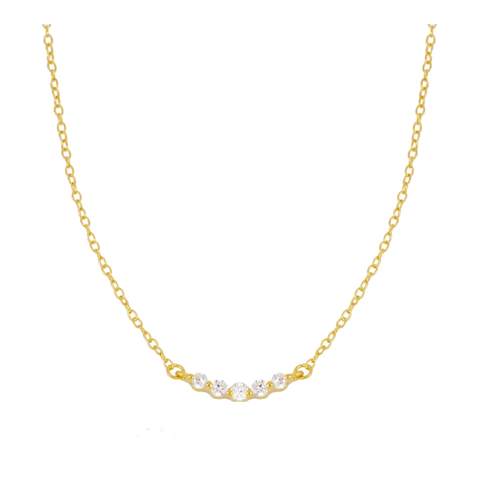 gargantilla con hilera de circonitas. está confeccionada en plata de ley con baño de oro. gold plated sterling silver zircon line pendant necklace