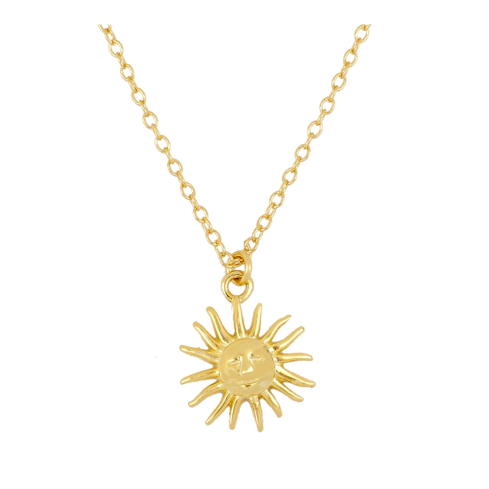 gargantilla con sol colgante para verano. El material es plata rodiada o con baño de oro 18 kilates. gold plated sterling silver sun pendant summer necklace