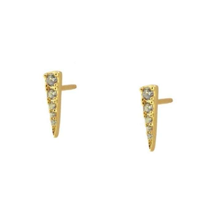 pendientes para piercing de brillante pincho con circonitas que parecen de diamantes buenos. El material es plata de ley bañada en oro 18 kilates y son hipoalergénicos. Gold plated sterling silver spike zircon diamond earrings