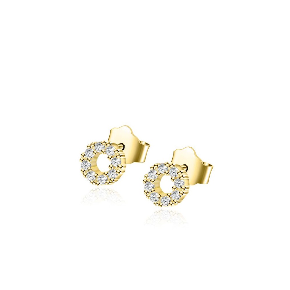 pendientes de brillante solitario redondo con circonitas que parecen de diamantes buenos. El material es plata de ley bañada en oro 18 kilates y son hipoalergénicos. Gold plated sterling silver round zircon diamond earrings