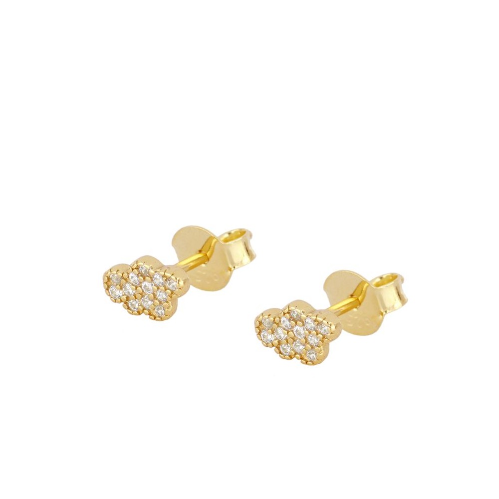 pendientes para piercing de brillante nube con circonitas que parecen de diamantes buenos. El material es plata de ley bañada en oro 18 kilates y son hipoalergénicos. Gold plated sterling silver tiny small cloud zircon diamond earrings