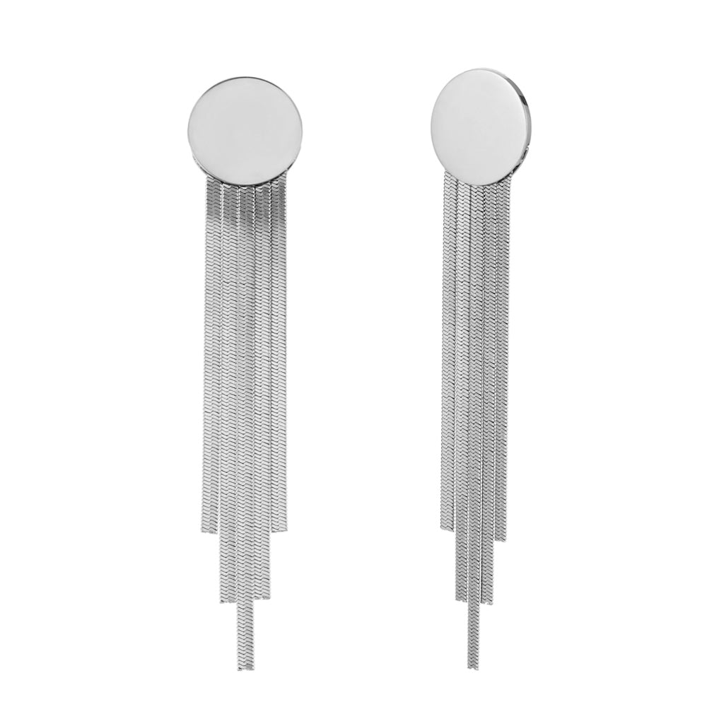 pendientes de flecos largos de fiesta para una invitada a boda o evento. No pesan y son perfectos para lóbulo rasgado. Son de cadenas largas con círculo. Son hipoalergénicos y resistentes al agua. Gold plated stainless steellong fringe earrings
