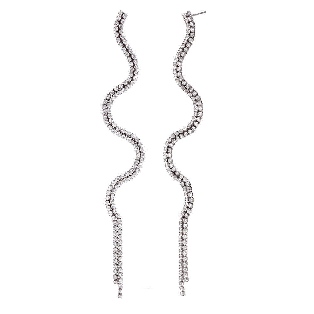 pendientes de fiesta largos con brillantes tipo tenis con estrella o sol. es de plata de ley con baño de oro 18 kilates. gold plated sterling silver long zircon tennis chain holiday earrings
