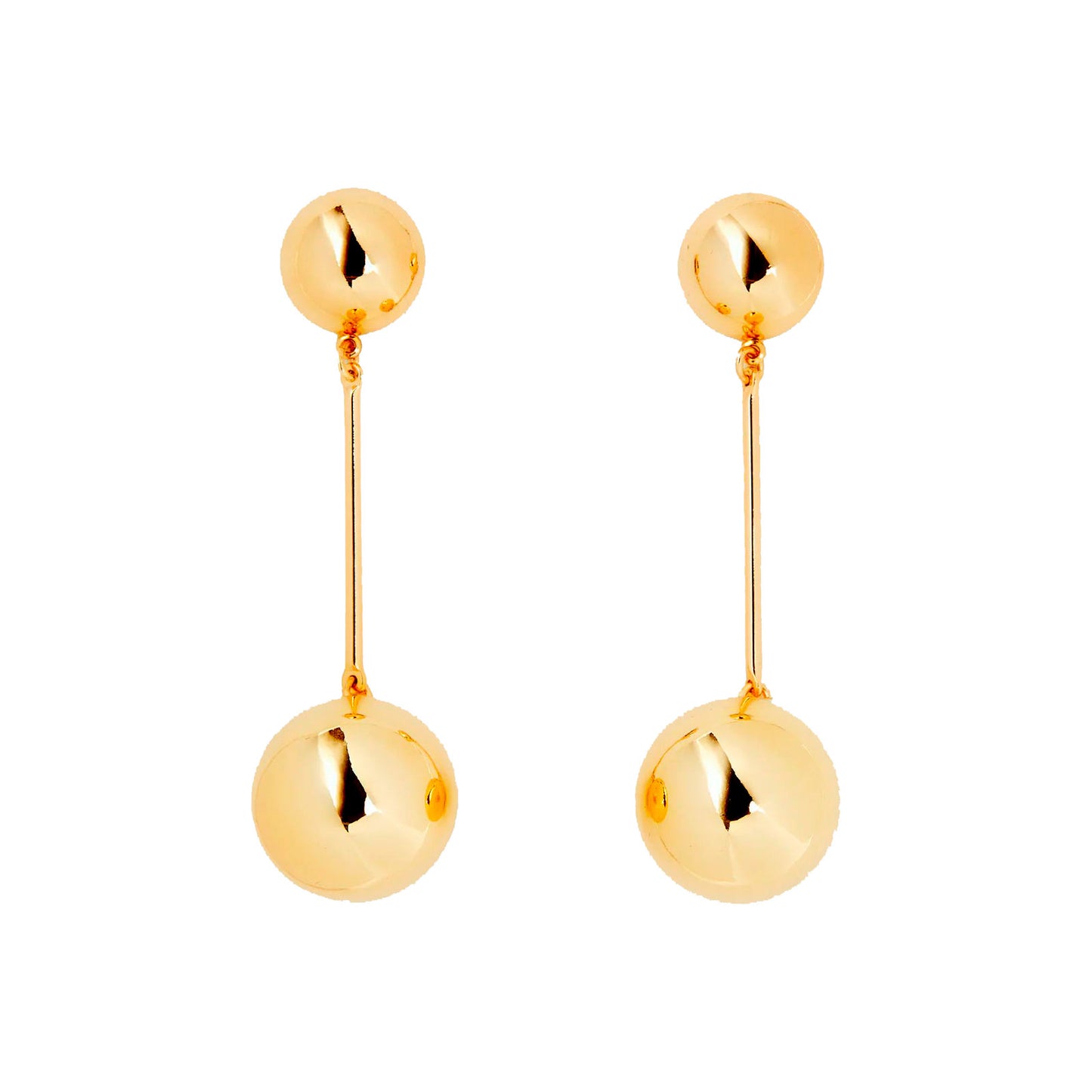 pendientes de largos de fiesta con bolas para una invitada a boda o evento. No pesan y son perfectos para lóbulo rasgado. Son de cadenas largas con círculo. Son hipoalergénicos y resistentes al agua. Gold plated stainless steel long wrecking ball earrings