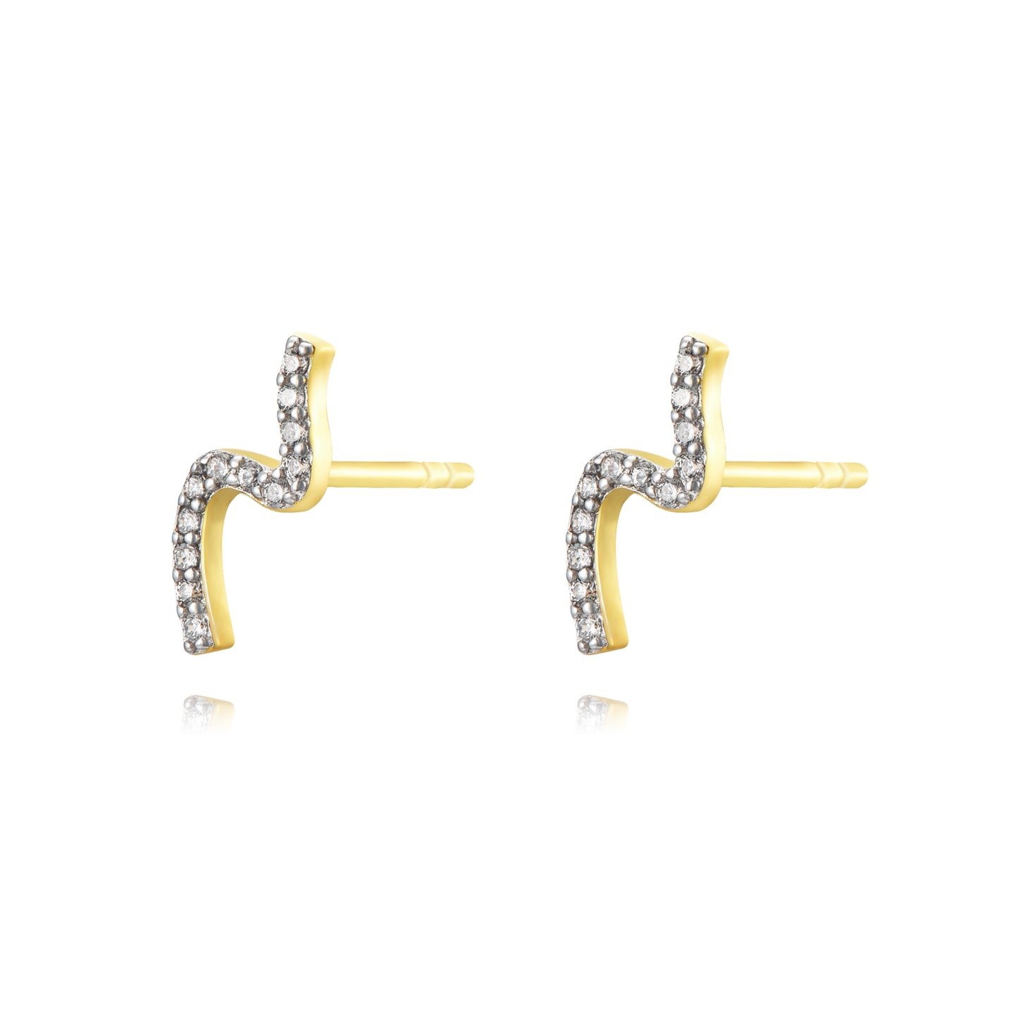 pendientes con forma de onda u ola de plata de ley con baño de oro y circonitas. Se pueden llevar de piercing en el cartílago. Gold plated sterling silver wave zircon earrings