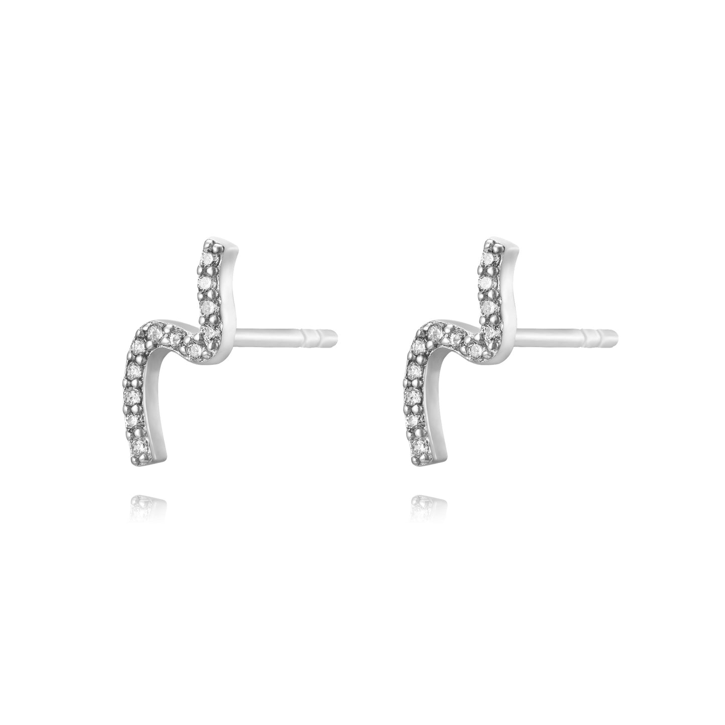 pendientes con forma de onda u ola de plata de ley con baño de oro y circonitas. Se pueden llevar de piercing en el cartílago. Gold plated sterling silver wave zircon earrings