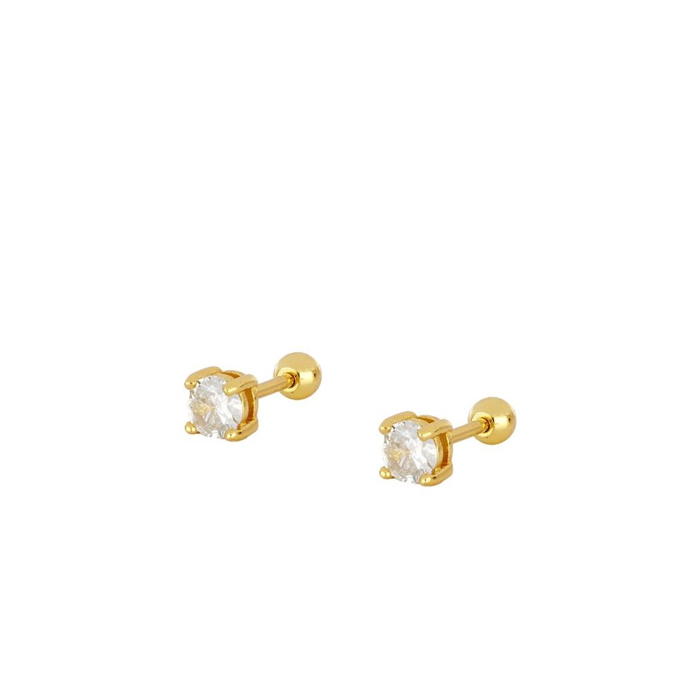 pendiente de piercing pequeñito de brillante cuadrado con cierre de bola de rosca. Anti alergico porque está confeccionado en plata de ley con baño de oro. Perfecto para helix, tragus, anti helix, daith, conch. Gold plated anti allergic piercing earring