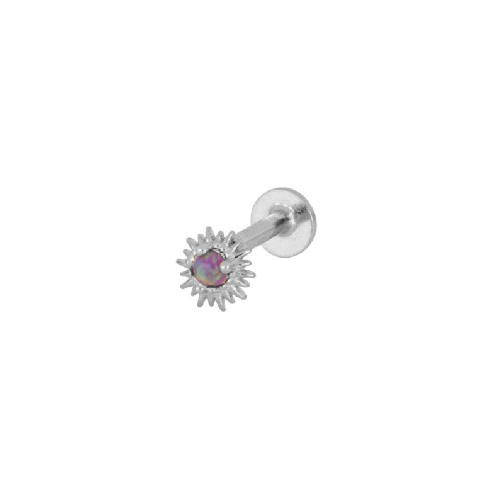 mini piercing pequeño para helix de sol Con brillante ópalo lila Y cierre plano rosca. Es anti alergico O HIPOALERGÉNICO porque está confeccionado en plata de ley con baño de oro. Perfecto para helix, tragus, anti helix, daith, conch. Gold plated round TINY SMALL purple ZIRCON anti allergic helix sun piercing earring