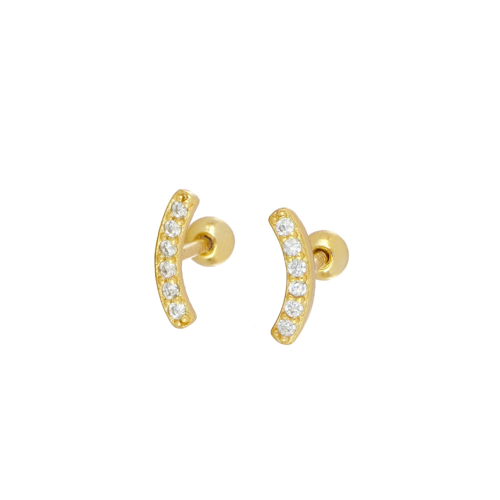 piercing anti alergia con cierre de bola trasera para cartílago como helix, tragus, daith, conch o rook. Está confeccionado en plata de ley con baño de oro 18 kilates y circonitas. Gold plated sterling silver zircon cartilage piercing