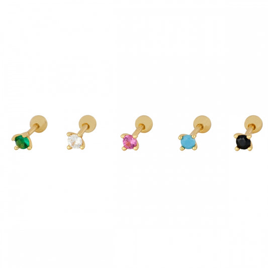 mini piercing pequeñito de brillante redondo con cierre de bola de rosca. Anti alergico ó hipoalergénico porque está confeccionado en plata de ley con baño de oro. Perfecto para helix, tragus, anti helix, daith, conch. Gold plated anti allergic piercing earring