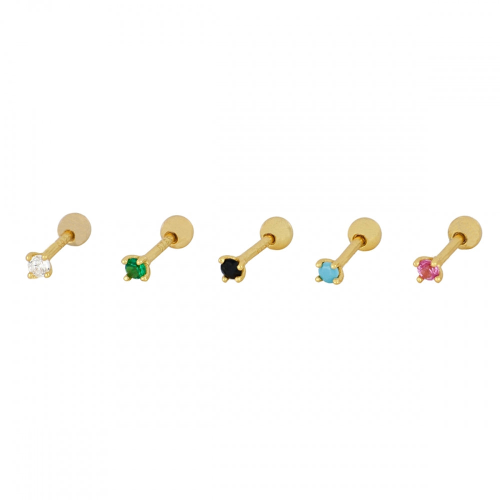 mini piercing pequeñito de brillante redondo con cierre de bola de rosca. Anti alergico ó hipoalergénico porque está confeccionado en plata de ley con baño de oro. Perfecto para helix, tragus, anti helix, daith, conch. Gold plated anti allergic piercing earring