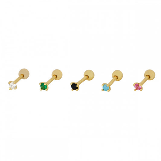 mini piercing pequeñito de brillante redondo con cierre de bola de rosca. Anti alergico ó hipoalergénico porque está confeccionado en plata de ley con baño de oro. Perfecto para helix, tragus, anti helix, daith, conch. Gold plated anti allergic piercing earring