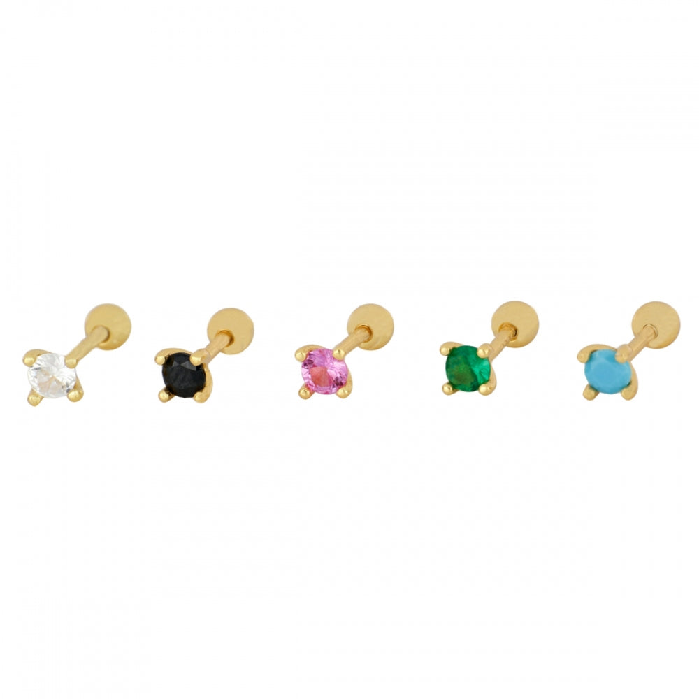 mini piercing pequeñito de brillante redondo con cierre de bola de rosca. Anti alergico ó hipoalergénico porque está confeccionado en plata de ley con baño de oro. Perfecto para helix, tragus, anti helix, daith, conch. Gold plated anti allergic piercing earring