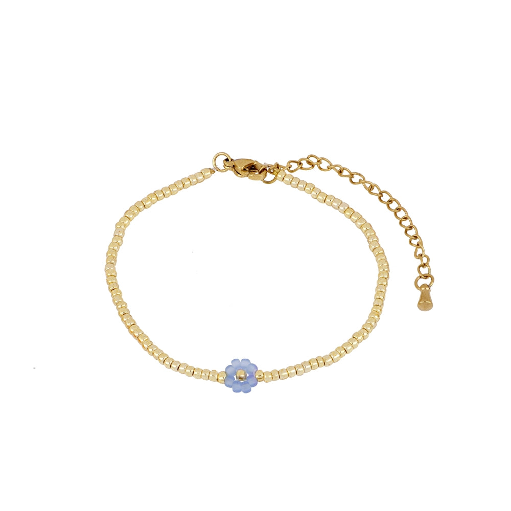 pulsera de hilo con abalorios de cristal miyuki y flores de colores para verano.