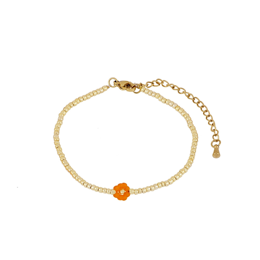 pulsera de hilo con abalorios de cristal miyuki y flores de colores para verano.