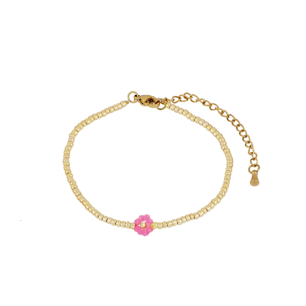pulsera de hilo con abalorios de cristal miyuki y flores de colores para verano.