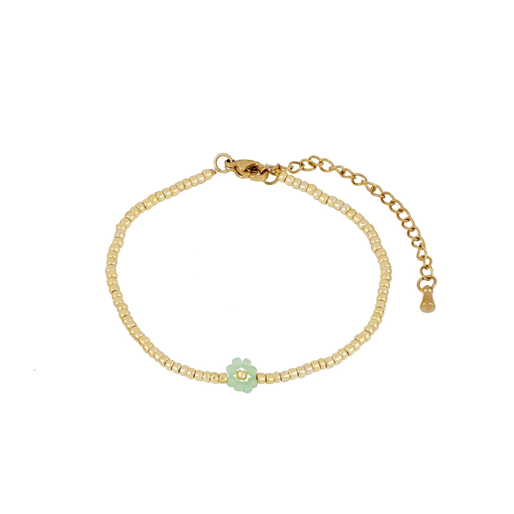 pulsera de hilo con abalorios de cristal miyuki y flores de colores para verano.