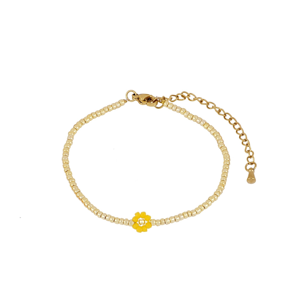 pulsera de hilo con abalorios de cristal miyuki y flores de colores para verano.