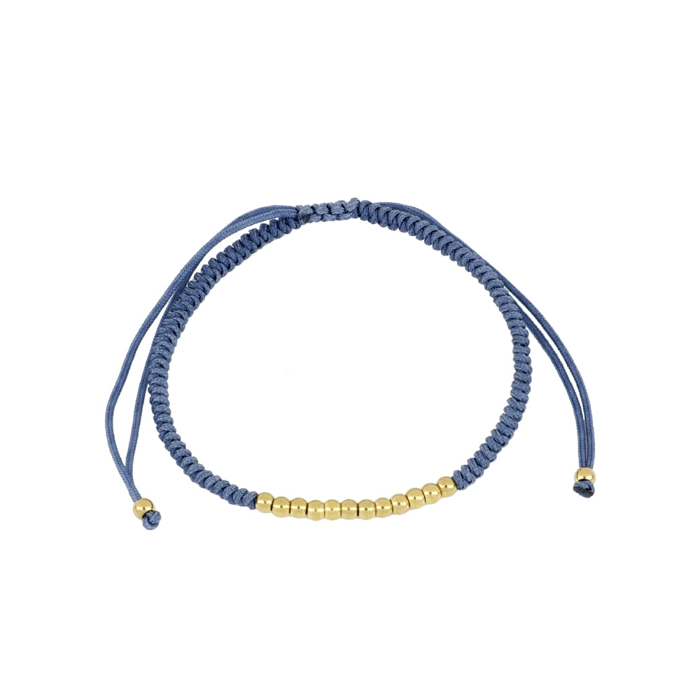 pulsera de hilo trenzado en colores con bolitas doradas. el material es acero hipoalergénico resistente al agua.Gold plated stainless steel waterproof bead colorful braid bracelet