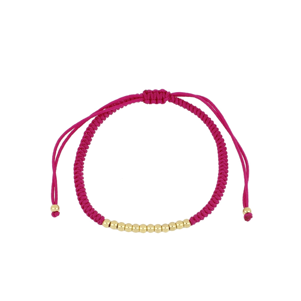 pulsera de hilo trenzado en colores con bolitas doradas. el material es acero hipoalergénico resistente al agua.Gold plated stainless steel waterproof bead colorful braid bracelet