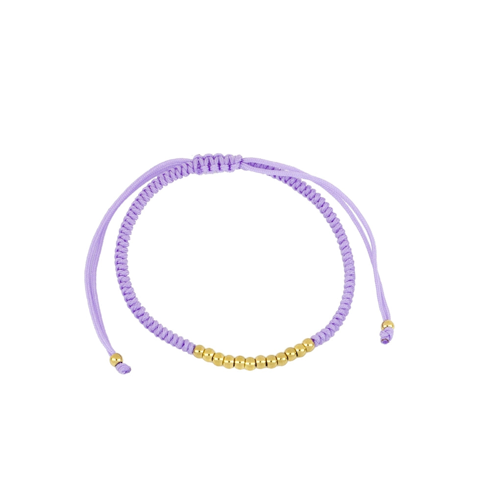 pulsera de hilo trenzado en colores con bolitas doradas. el material es acero hipoalergénico resistente al agua.Gold plated stainless steel waterproof bead colorful braid bracelet