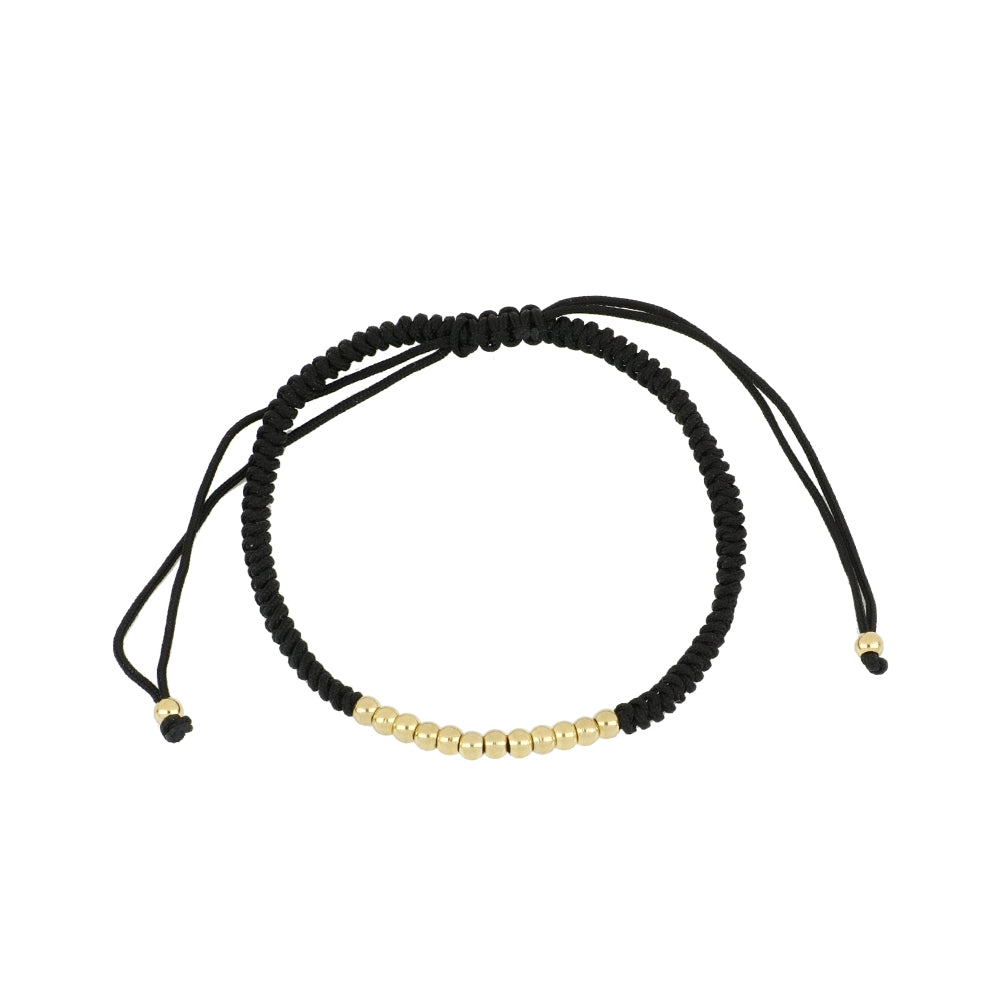 pulsera de hilo trenzado en colores con bolitas doradas. el material es acero hipoalergénico resistente al agua.Gold plated stainless steel waterproof bead colorful braid bracelet