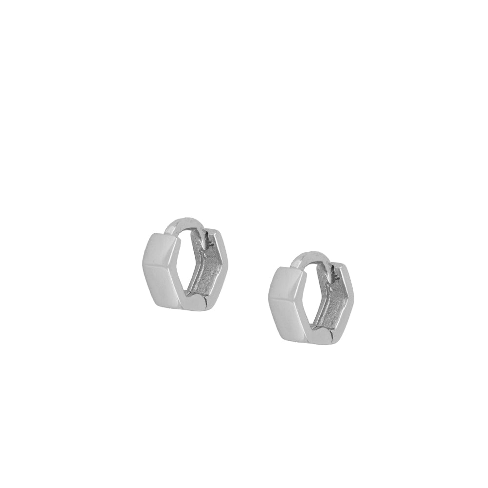 aro pequeño y grueso de forma hexagonal para piercing con cierre fácil a presión confeccionado en plata de ley y baño de oro 18 kilates que mide 8 mm. Gold plated sterling silver tiny small and chunky hoop helix piercing earring.