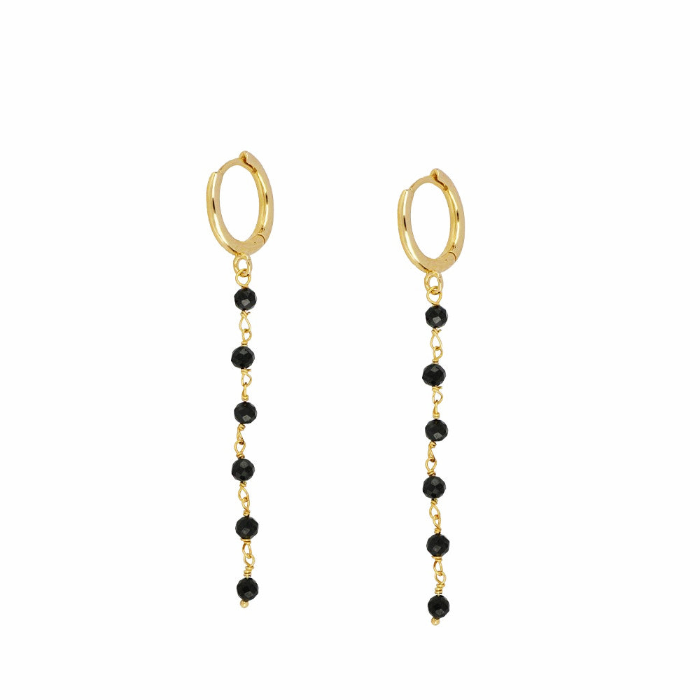 pendientes de aro con cierre fácil para piercing y cadenita colgante de piedra natural espinela negra