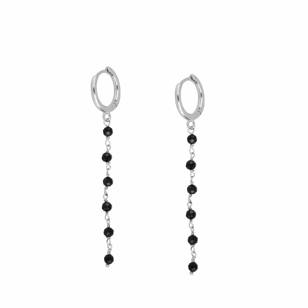 pendientes de aro con cierre fácil para piercing y cadenita colgante de piedra natural espinela negra