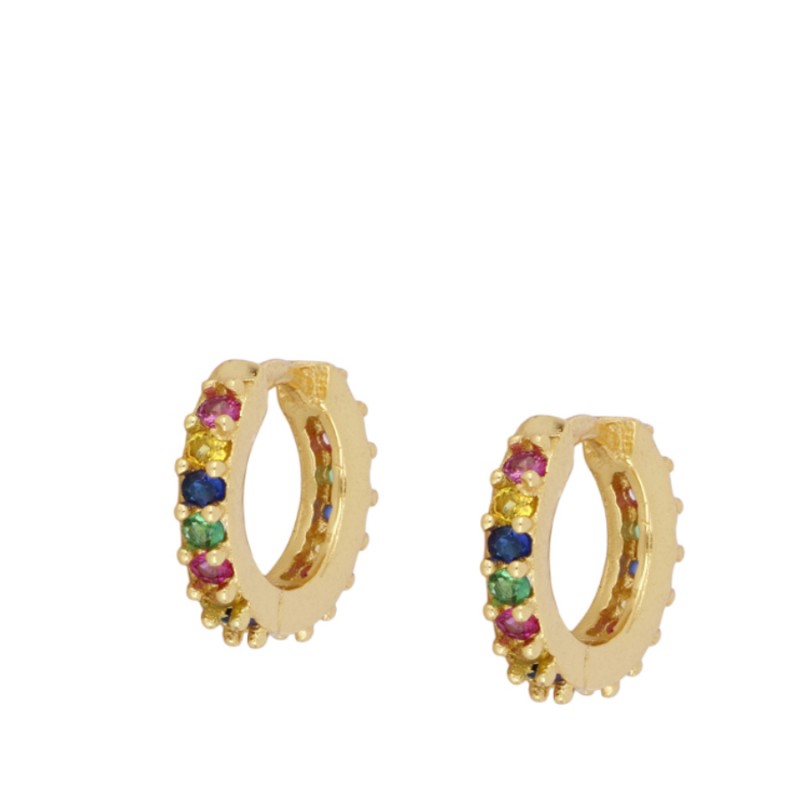 aros pequeños de piercing confeccionados en plata de ley 925 con baño de oro y circonitas multicolor