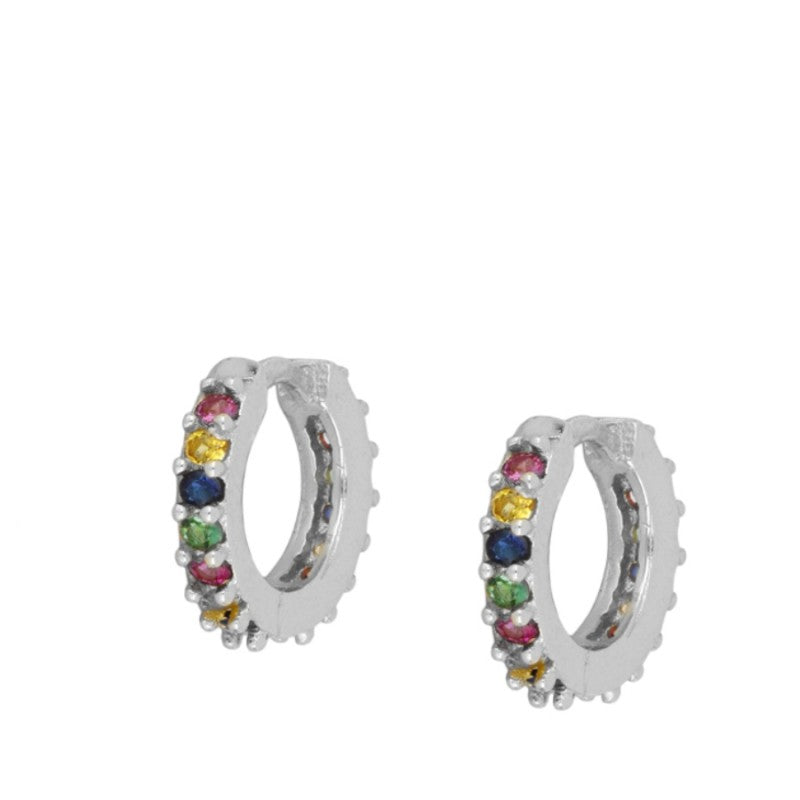 aros pequeños de piercing confeccionados en plata de ley 925 con baño de oro y circonitas multicolor
