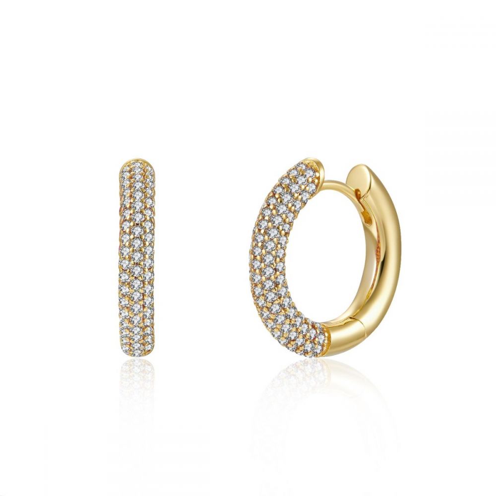 pendientes de aro grande y grueso con circonitas confeccionados en plata de ley con baño de oro 18 kilates. Gold plated sterling silver zircon chunky hoop earrings.