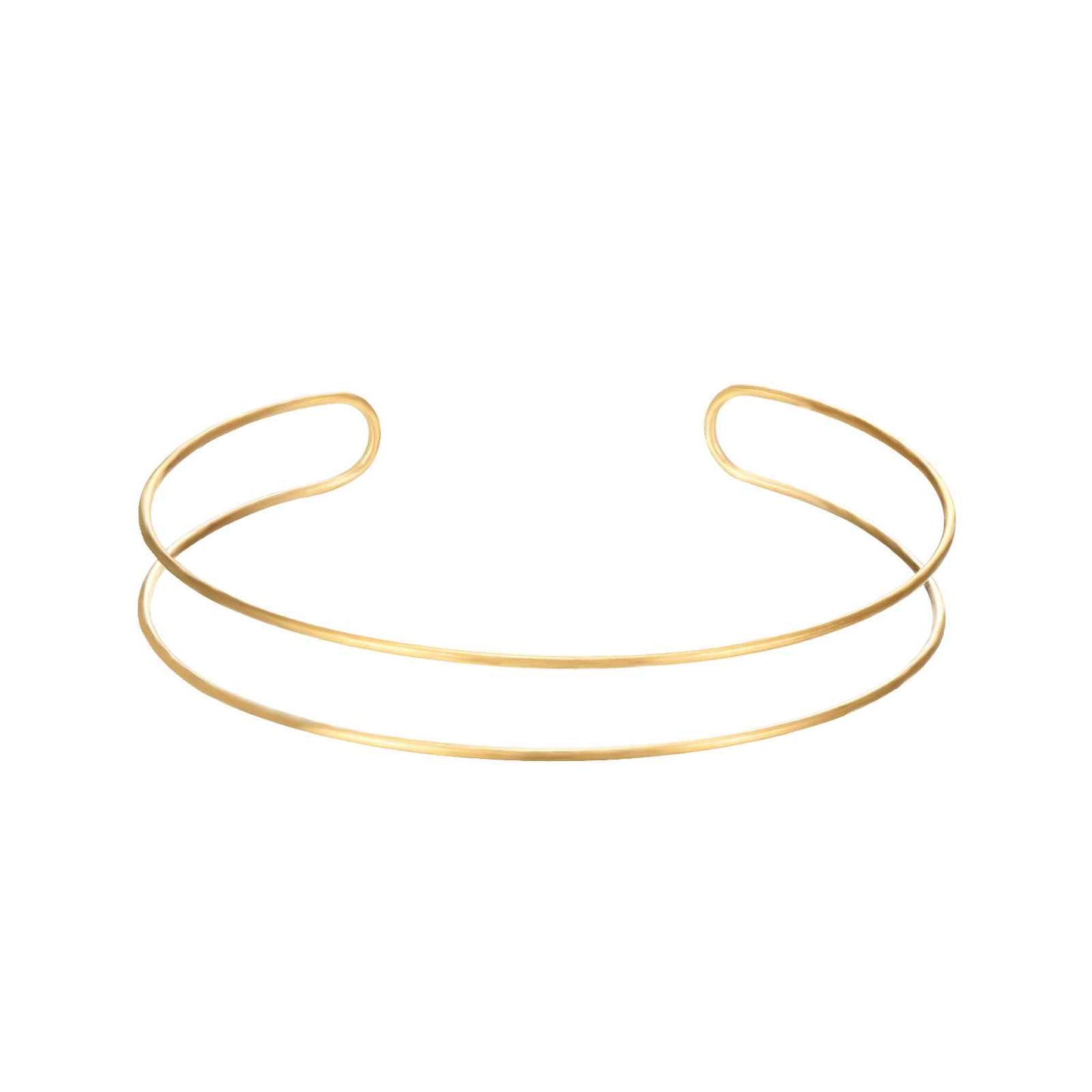 COLLAR rígido doble tipo choker waterproof o resistente al agua confeccionado en acero inoxidable con baño de oro 18 kilates. Tiene dos aros rígidos y es ajustable al cuello. Gold plated stainless Steel adjustable double ring choker necklace.
