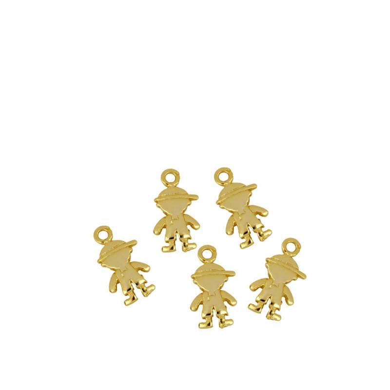 colgante o charm con figura de niño para personalizar un collar o pulsera de regalo a una mamá y que está confeccionado en plata de ley 925 con baño de oro 18 kilates