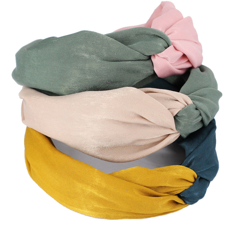 diadema estilo seda con nudo bicolor o dos colores para invitada a boda perfecta e ideal en color amarillo mostaza y verde oscuro azulado