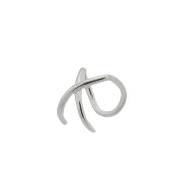 ear cuff cruzado en plata de ley 925 con baño de oro 18 kilates para llevar como un pendiente en el cartílago sin agujero