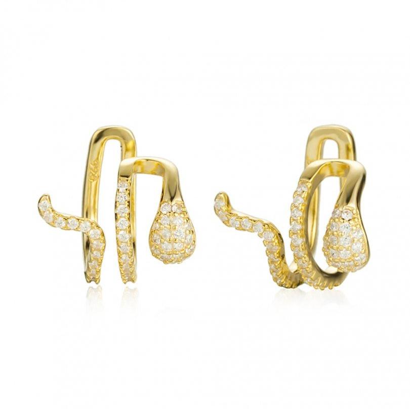 ear cuff de serpiente confeccionado en plata de ley 925 con baño de oro 18 kilates para llevar como un pendiente falso en el cartílago sin agujero