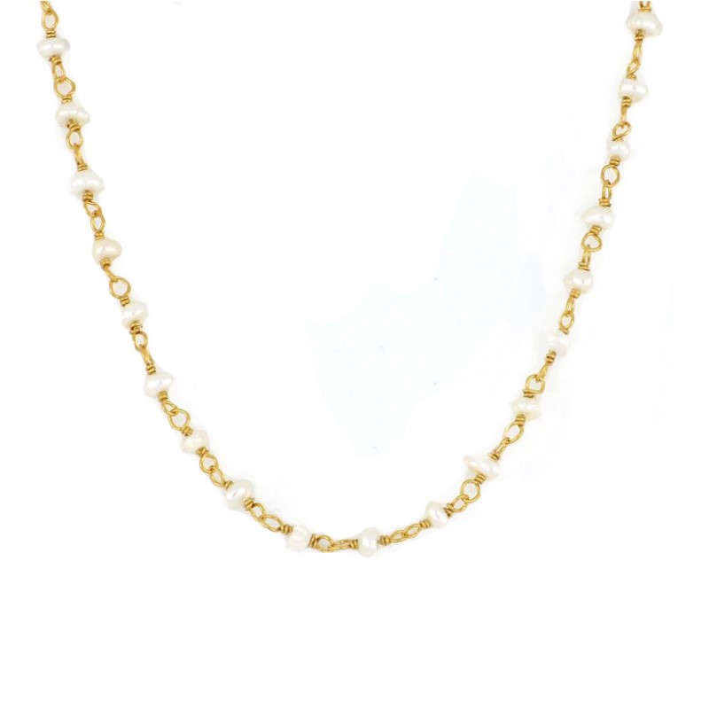gargantilla o chocker de perlas pequeñas intercaladas confeccionada en plata de ley con baño de oro 18 kilates