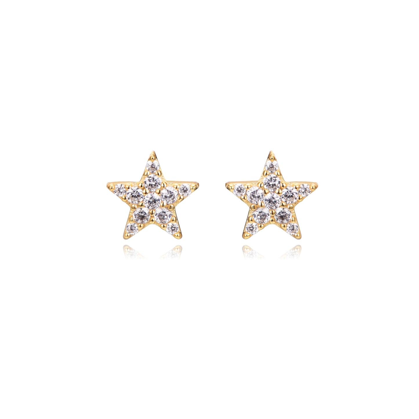 mini pendientes para piercing de estrella con circonitas. Son hipoalergénicos porque están confeccionados en plata de ley con baño de oro 18 kilates. Gold plated sterling silver zircon tiny star piercing earrings.