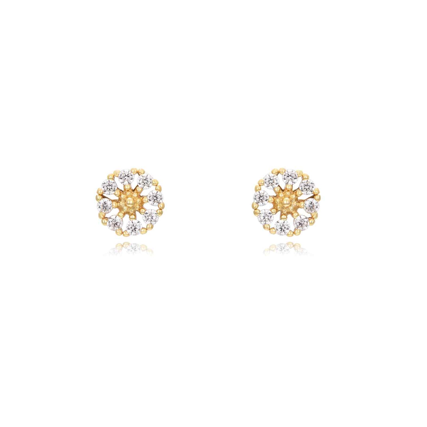 mini pendientes para piercing de flor con circonitas. Son hipoalergénicos porque están confeccionados en plata de ley con baño de oro 18 kilates. Gold plated sterling silver zircon tiny flower piercing earrings.