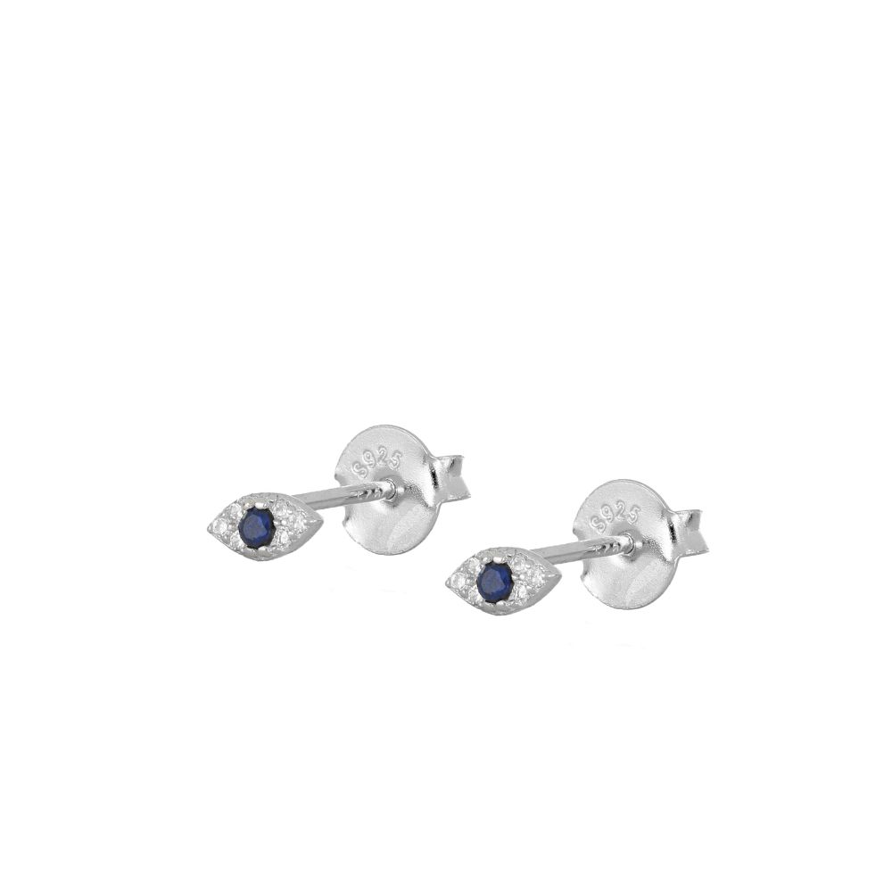 Mini pendientes pequeños de piercing con ojo de circonita confeccionados en plata de ley con baño de oro 18 kilates. gold plated silver evil eye zircon earrings for piercing