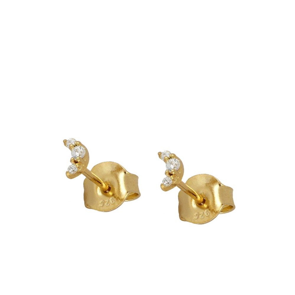 pendientes mini de luna anti alergicos para piercing confeccionados en plata de ley con baño de oro 18 kilates. Anti allergic Gold plated sterling silver moon earrings for piercing