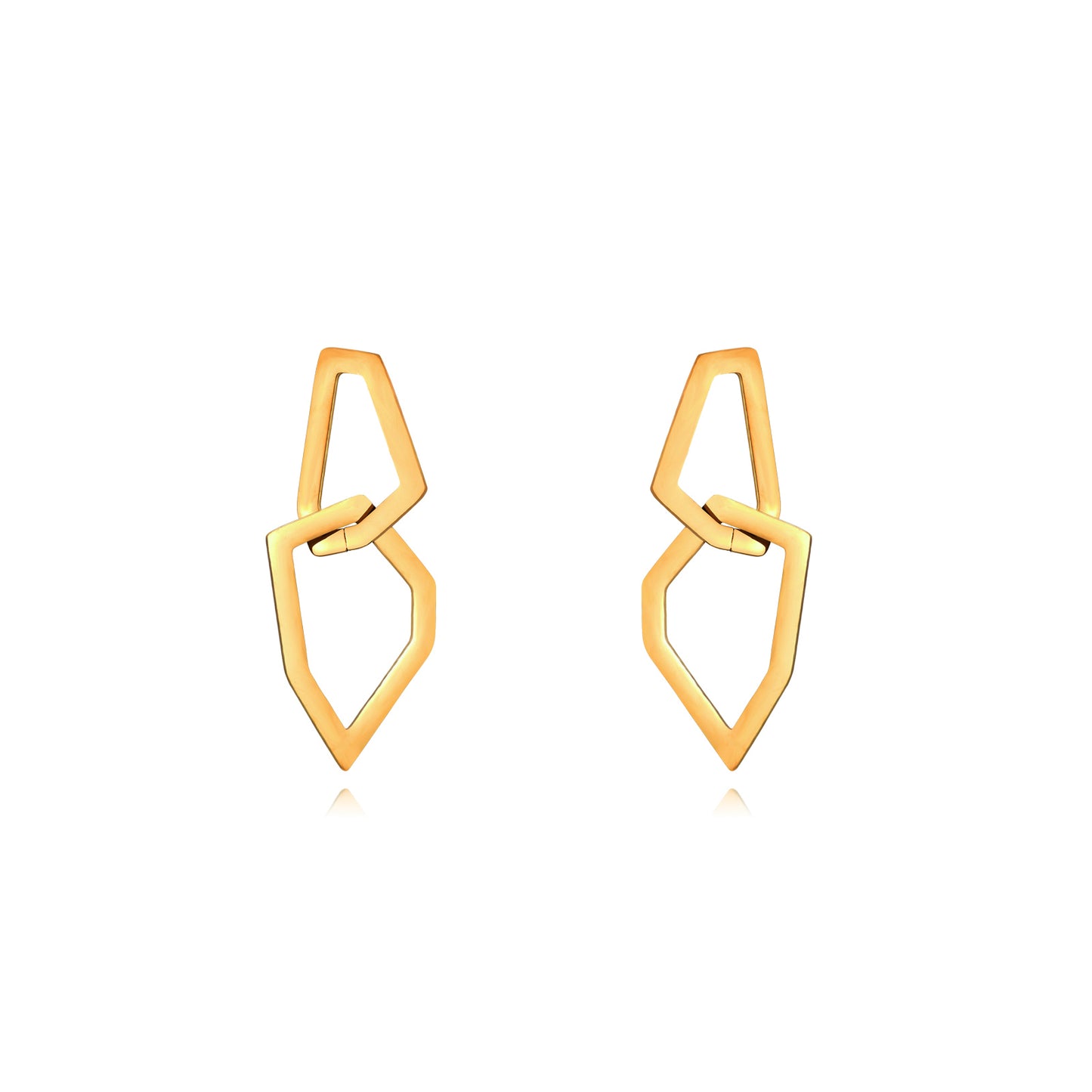 pendientes largos para invitada a boda de eslabón con romboides resistentes al agua porque están confeccionados en acero inoxidable con baño de oro. Tienen un colgante intercambiable de eslabones circulares en cadena. Gold plated stainless Steel big rhombus chain waterproof earrings for piercing.