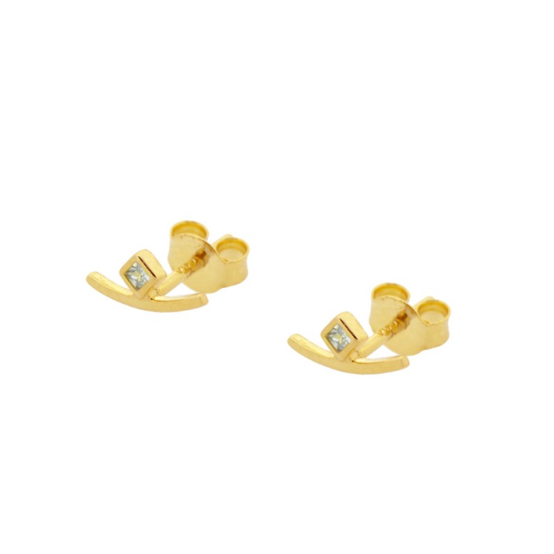 Pendientes de piercing pequeños con forma de arco y circonita confeccionados en plata de ley con baño de oro 18 kilates