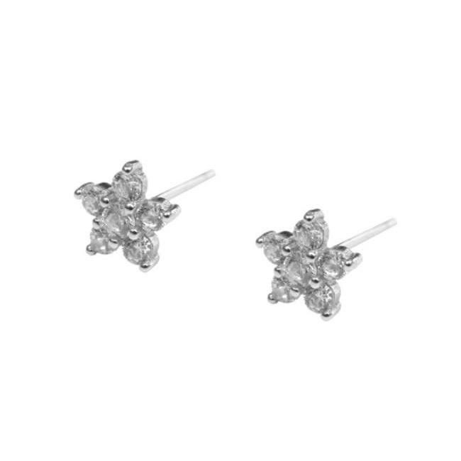 Pequeños pendientes para niña en forma de estrella O FLOR confeccionados en plata de ley 925 con circonitas y tamaño 7 mm