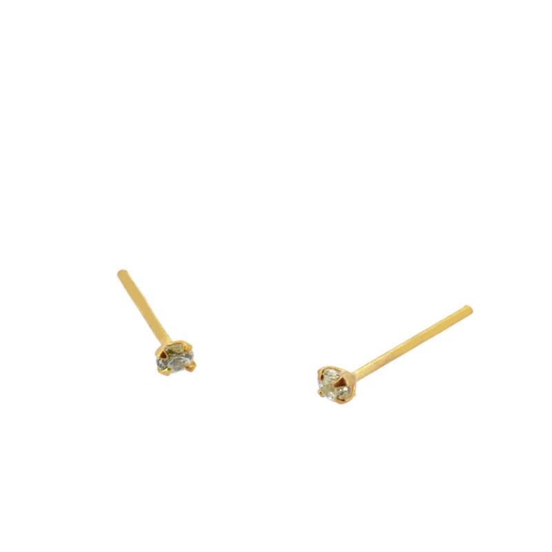 MINI PENDIENtes pequeños de piercing con brillante que se venden sueltos o por unidad y que están confeccionados en plata de ley 925 con baño de oro 18 kilates y circonita de 2 milímetros. Gold plated sterling silver tiny small zircon piercing earrings 2,5 mm