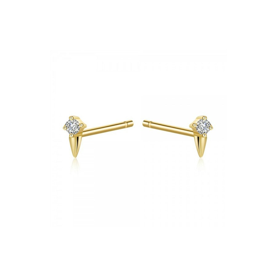 mini pendientes de piercing con circonita y pincho o cono que están confeccionados en plata de ley con baño de oro 18 kilates